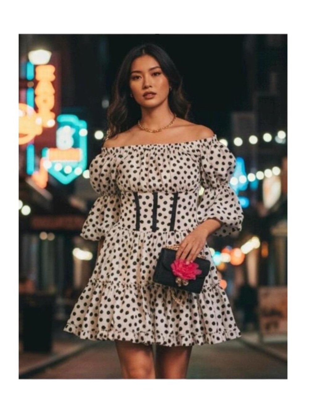 new Babylon Les Femmes ☻ Burlesque Corset Cocktail Dress ☻︎ Black Polka Dots ☻︎ - Picture 2 of 16